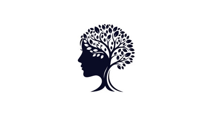 Silhouette of a woman's head with a tree forming the hair and mind concept