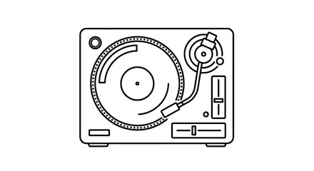Elegant minimalist line art illustration of a classic vinyl record turntable for music enthusiasts