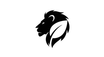 Lion head silhouette combined with a leaf for a nature-inspired logo design