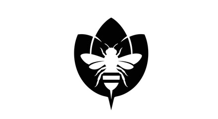 Minimalist Bee and Leaf Logo Design in Black and White for Natural Branding or Symbolism