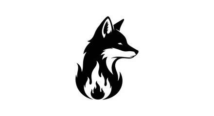 Fiery fox emblem a striking black and white logo design with fox head surrounded by flames