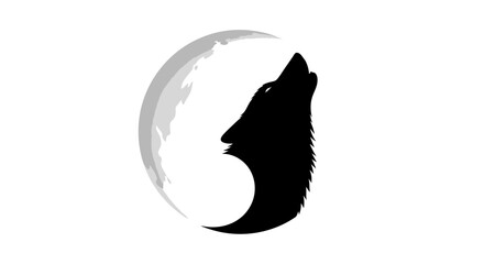 Mystical wolf howling at the moon silhouette for posters and backgrounds design