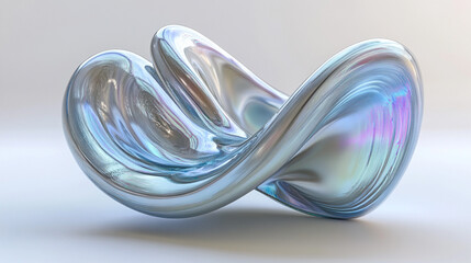 Abstract iridescent 3D shape with vibrant color shifts and reflective surfaces, symbolizing modern digital art, creativity, futuristic design, and dynamic visual aesthetics