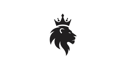 Elegant lion head silhouette wearing a crown symbolizes power and royalty