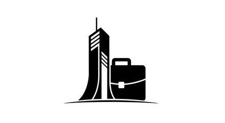 Black and white business concept illustration with skyscraper and briefcase image