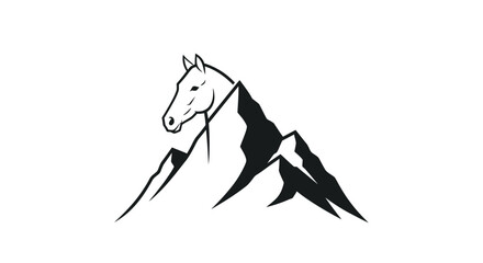 Conceptual illustration of a majestic horse head merging with rugged mountain peaks © Anisah