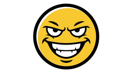 Cartoonish wicked smiley face with devious smile and raised eyebrows illustration