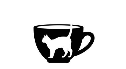Minimalist Design: Silhouette of a Cat Inside a Coffee Cup Illustration Art