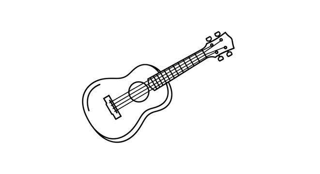 Minimalist line art illustration of a ukulele on a white background offering a clean and modern look