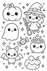 A collection of funny halloween cartoon and characters as vector icons