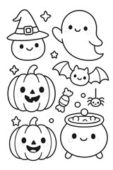 Obraz premium A fun vector cartoon illustration set of halloween with a smile and cute character design icons