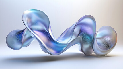 Abstract iridescent 3D shape with vibrant color shifts and reflective surfaces, symbolizing modern digital art, creativity, futuristic design, and dynamic visual aesthetics