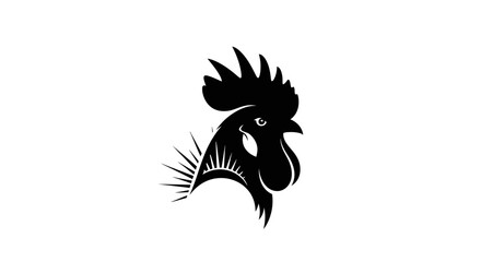Elegant Black Rooster Silhouette Design with a Striking Crest and Radial Element