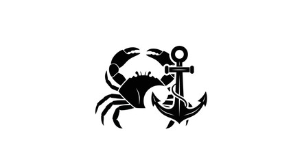 Nautical themed logo featuring a silhouette of a crab intertwined with an anchor ideal for