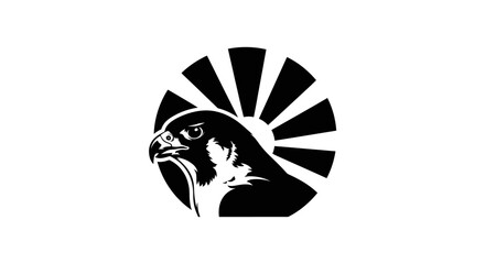 Striking black and white logo featuring a majestic falcon head and radiating sun rays © Anisah