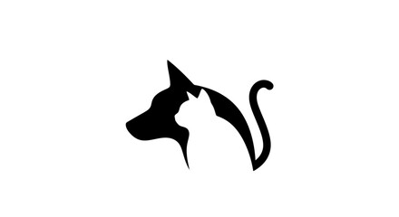 Elegant minimalist logo design showcasing dog and cat silhouette profile friendship