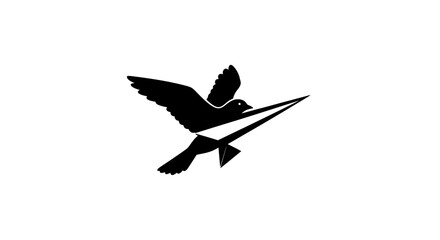Symbolic Illustration of a Bird Carrying a Paper Airplane in its Beak with white background