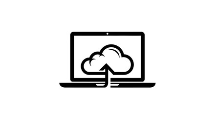 Fototapeta premium Laptop displaying cloud storage upload icon symbolizing data sharing and transfer services