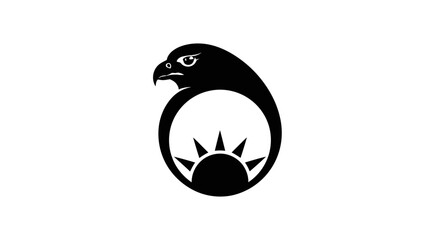 Striking Black and White Hawk Logo Featuring a Symbolic Sunrise or Sunburst Design
