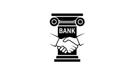 Iconic bank symbol featuring handshake graphic, representing partnership and trust and business
