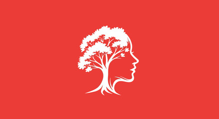 Abstract illustration of a woman's profile with a tree forming the hair and mind concept