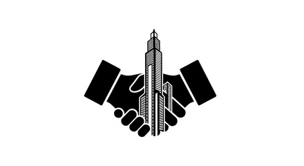 Conceptual Business Agreement Illustration Featuring a Skyscraper and Handshake Design