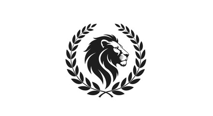 Majestic Lion Head Emblem Framed by Laurel Wreath Symbolizing Power and Royalty