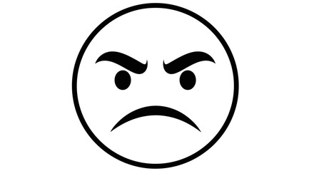 Black and white line drawing of an angry emoji with furrowed eyebrows design
