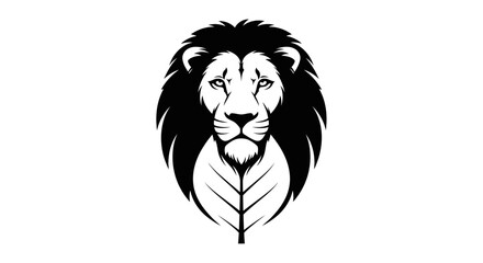 Elegant Lion Head Silhouette Logo with Leaf Design for Branding or Creative Projects