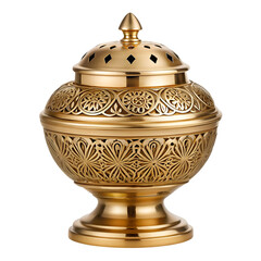 Ornate Gold Brass Censer with Intricate Carved Patterns and Lid incense burner metal