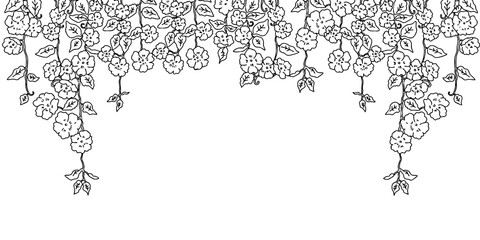 シンプルな手書き線画のお花の飾り枠