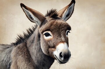 Obraz premium Adorable donkey portrait with expressive eyes, a captivating animal image perfect for heartwarming stories and farm themed projects or illustrations