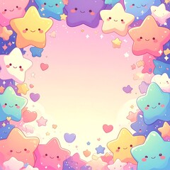 Cute cartoon stars and hearts border with empty space