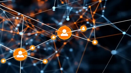 Abstract digital network connections with user icons representing social interaction and data flow - Powered by Adobe