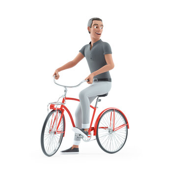 3d character man riding bicycle
