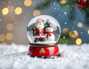 Christmas snow globe with Santa and snowman