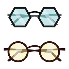 Stylish Eyeglasses Vector Set – Round and Hexagonal Frame Glasses with Colored Lenses Illustration