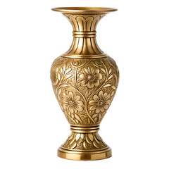 Ornate Golden Vase with Detailed Floral Embossing and Fluted Neck embossed