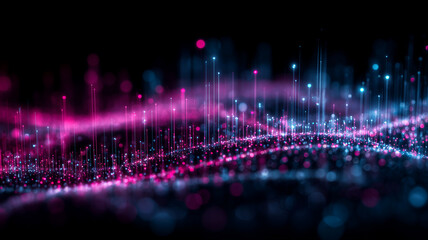 A rising landscape of vertical data spikes emerging from a granular surface to express analytics metrics and computational insight