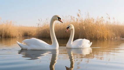 Two swans on a lake