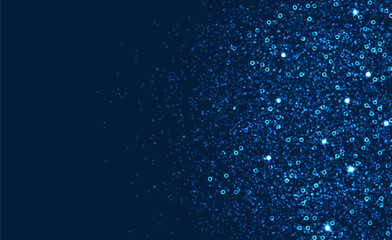 Shiny blue glitter background with glowing light particles scattered on dark space, perfect for festive decoration, digital design, and celebration theme.