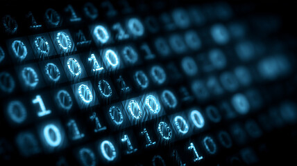 Binary digits arranged in depth conveying programming logic machine language and the foundation of digital communication
