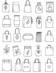 Collection of various reusable bags for groceries and shopping