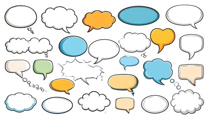 Fototapeta premium Collection of Colorful Cartoon Speech Bubbles, Comic Elements on White Background