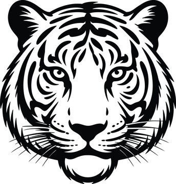 Fierce tiger face black white vector silhouette head