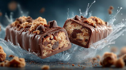 Delicious Chocolate Snack Bar with Cookie Pieces, Golden Toasted Textures