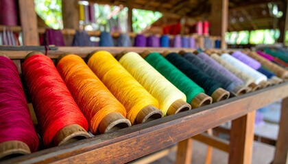 Colorful yarn spools