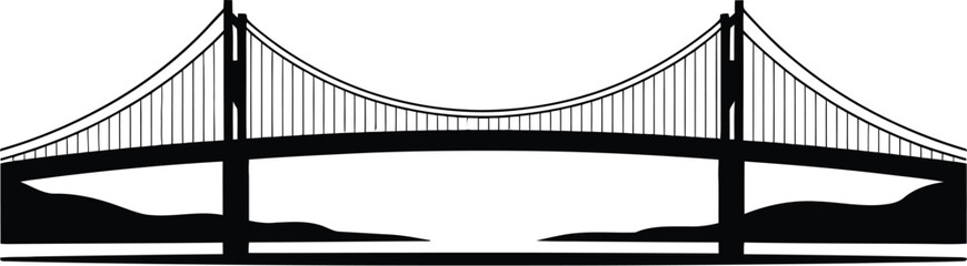 Fototapeta premium Suspension bridge silhouette vector black and white