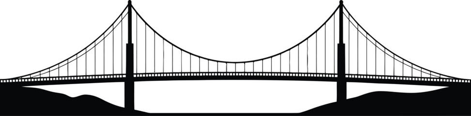 Fototapeta premium Suspension bridge silhouette vector black and white