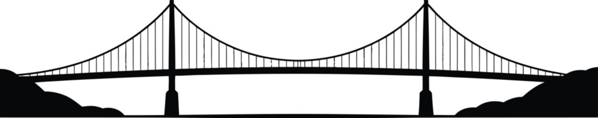 Fototapeta premium Black suspension bridge silhouette black and white
